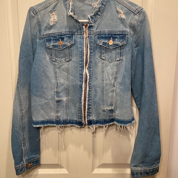 Ci Sono Jackets & Blazers - Ci Sono Light Blue Distressed Jean Jacket
